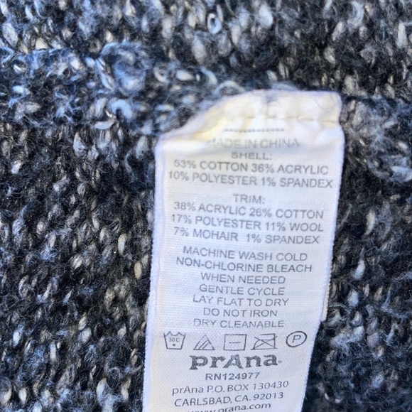 PrAna Angelica Charcoal Gray Long Cardigan Sweater Contrast Wool Mohair Trim LRG - Picture 11 of 16